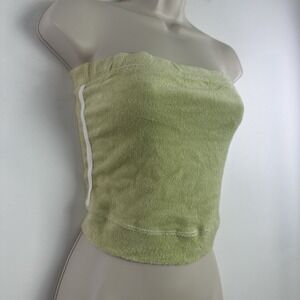 Vintage Y2k Terry Cloth Tube Top Womens Large Crop Side Stripes Preppy Green NWT